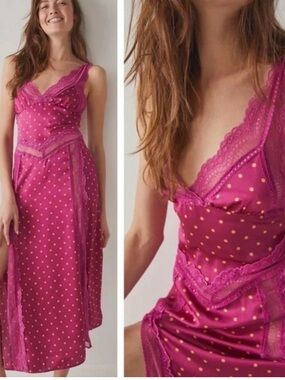 Free People new (partial tag) Intimately Bad for You Printed Slip polka dot - S